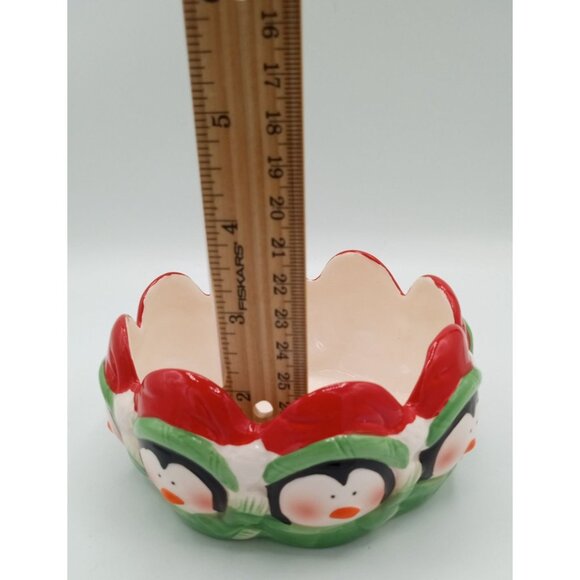 Penguin Holiday Bowl Royal Norfolk Hand-Painted Ceramic Christmas 5.75 Inches - Picture 4 of 16
